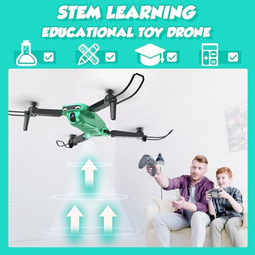 NEHEME NH525 Drone with Camera for Kids, Foldable Mini Drones Toys for Boys with 1080P HD Camera, Christmas Birthday Holiday Gifts ideas for Boys, One Key Start, 2 Batteries, Upgraded Version, Green