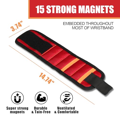 BIG RED Magnetic Wristband - Ultimate 16-MagnetThumb Style Tool Holder for DIYers, Craftsmen, &Home Improvement, ATRCX16R, Torin