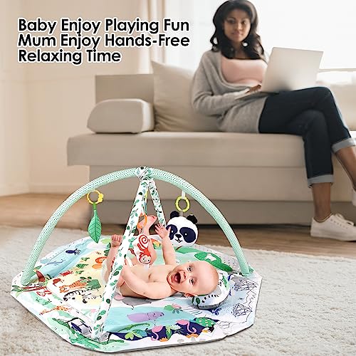 dearlomum Baby Play Mat Baby Gym,Funny Play Piano Tummy Time Baby Activity Mat with 5 Infant Sensory Baby Toys, Music and Lights Boy & Girl Gifts for Newborn Baby 0 to 3 6 9 12 Months (New Pink)