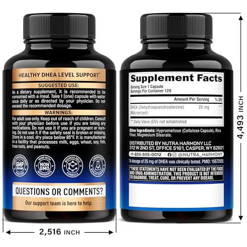 DHEA 25mg - Micronized DHEA Supplement for Women & Men - Clinically Proven Strength & Bioavailable - Healthy Aging, Hormone Balance & Energy Level Support - Vegan & NON-GMO - Made in USA, 120 Capsules