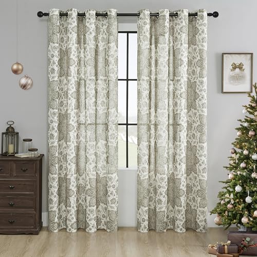 Central Park Linen Grommet Semi Sheer Curtain Panel 90 Inches Long for Living Room, Flax Linen Blended Farmhouse Rustic Light Filtering Window Treatment Drape for Bedroom, Pink, 58" Wx90 Lx2