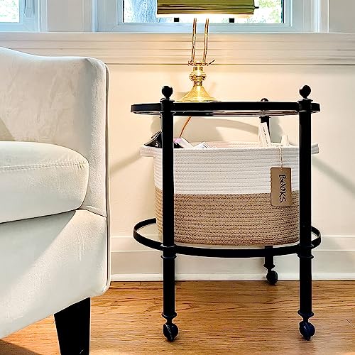 Goodpick Black Basket, Woven Baskets for Storage, Toy Baskets Storage Kids, Towel Basket with Handles, Storage Baskets for Shelves, Living Room, Bathroom, 13 x 10 x 9 Inches