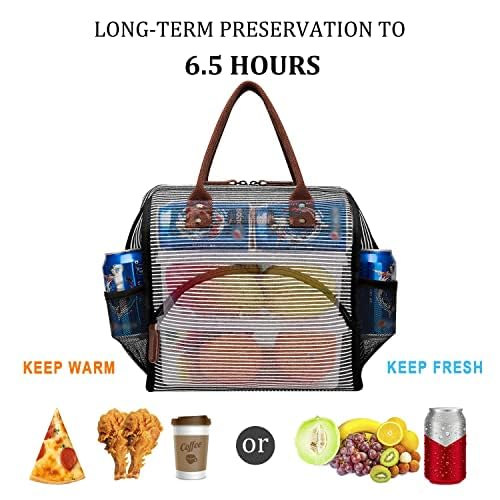 LOKASS Lunch Bag Women Insulated Lunch Box Wide-Open Lunch Tote Bag Large Waterproof Cooler Bag for Work Picnic Hiking Beach（Gray）