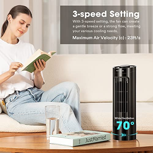 VIVOSUN 13'' Tower Fan, Bladeless Desk Fan with 3 Speeds and 70° Oscillation, Portable and Compact, Quiet Cooling Fan for Home and Office, Black