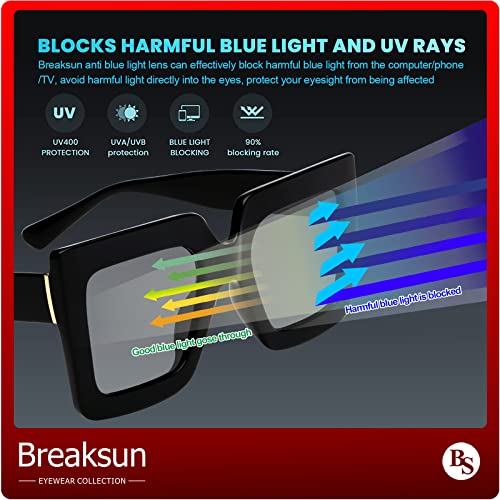 Breaksun Oversized Blue Light Glasses for Women Fashion Thick Square Computer Eyewear Non-Prescription Black Glasses (White)