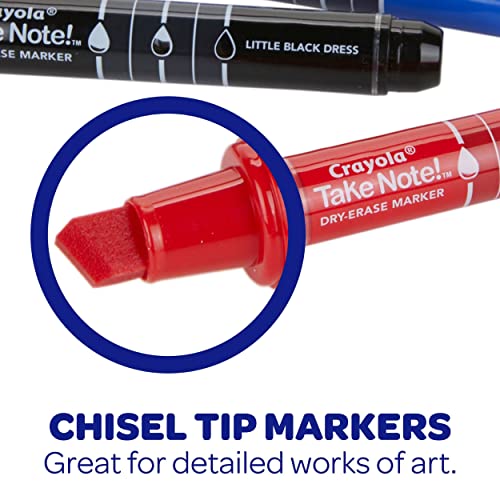 Crayola Take Note Dry Erase Markers (12ct) Whiteboard Markers for Teachers, Low Odor, Chisel Tip, School Classroom Supplies