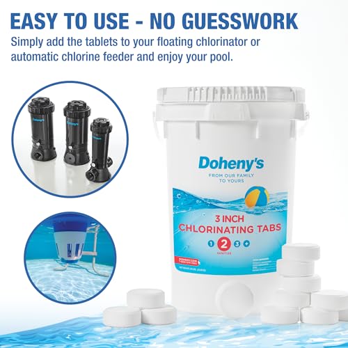 Doheny's 3 Inch Stabilized Chlorine Tablets | Pro-Grade Pool Sanitizer, Long Lasting, Slow Dissolving, 99% Pure Tri-Chlor, Individually Wrapped - 8lb