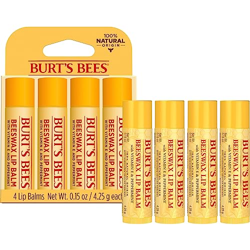 Burt's Bees Lip Balm Stocking Stuffers, Moisturizing Lip Care Christmas Gifts, Tropical - Pineapple, Berry Agua Fresca, Dragon Fruit Lemon and Coconut and Pear, Natural Origin Treatment (4-Pack)