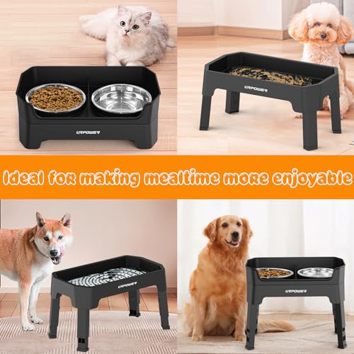 URPOWER 3-in-1 Elevated Dog Bowls Mess Proof Double Deck Raised Dog Bowls 4 Height Adjustable Dog Bowl Stand with 2 Stainless Steel Dog Food Bowls and Licking Plate for Small Medium Large Dogs & Pets