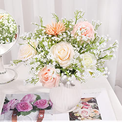 DEEMEI 15 PCS Babys Breath Artificial Flowers Fake Babys Breath Flowers Artificial Bulk White Gypsophila Bouquets Real Touch Faux Flowers for Wedding Floral Arrangement Party Home Decoration