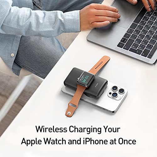 iWALK MAG-X Magnetic Wireless Power Bank with iWatch Charger,10000mAh PD Fast Charging Portable Charger Compact Battery Pack Compatible with iPhone16 /15/14/13/12 Series,Apple Watch Ultra/8/7/6/5/4