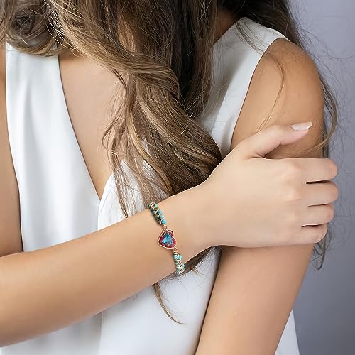 Daughter-in-Law Gift Birthday Jasper Heart Bracelet Adjustable Imperial Stone Beaded Braided Handmade Bracelet for Women Birthday Anniversary Purple Imperial Jasper Bracelet