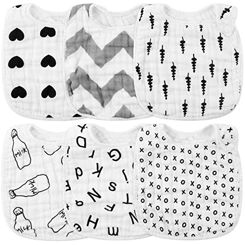 Zainpe 6Pcs Snap Muslin Cotton Bibs for Baby Flamingo Star Flower, Machine Washable Adjustable Burp Cloths with 6 Absorbent Soft Layers for Infant Newborn Toddler Drooling Feeding and Teething