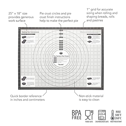 Tovolo Pro-Grade Sil Pastry Mat w/Reference Marks for Baking, Food and Meal Prep, Cooking and More 25" x 18"