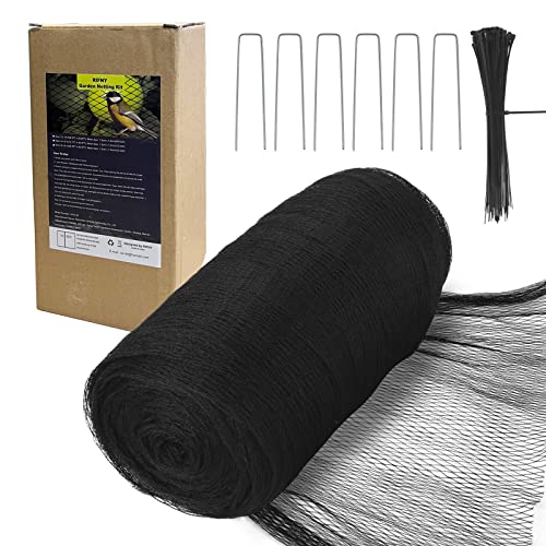 Bird Netting for Garden - 6.5 x 32.8 FT Heavy Duty Anti Bird Netting Mesh with Ties and Landscape Staples for Vegetable, Fruit Trees & Other Plants, Lasting Against Birds Deer Squirrels and Poultry