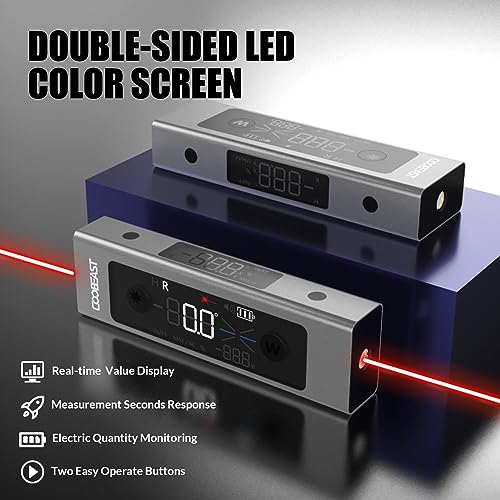 Coobeast Digital Angle Finder Magnetic, Rechargeable Digital Angle Gauge with Two Built-in Red Light Line, Mini Protractor Angle Finder Measuring Tool for Woodworking Home Decoration