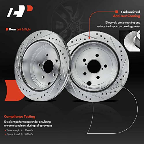 A-Premium 11.42 inch (290mm) Rear Drilled and Slotted Disc Brake Rotors + Ceramic Pads Kit Compatible with Select Scion and Subaru Models - FR-S 13-16, BRZ 13-17, Legacy 10-13, Outback 10-14