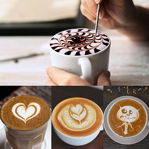 Milk Frothing Pitcher, 12oz Stainless Steel Milk Frother Cup Steaming Pitcher, Coffee Bar Cappuccino Espresso Machine Accessories Barista Tools, Metal Pitcher Milk Jug with Decorating Latte Art Pen