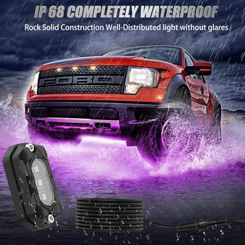 Tenmiro Car RGB LED Rock Lights Kit, 8 pods Waterproof IP68 High Bright Multilcolor with APP/Remote Control & Music Mode Rock Neon Light for Truck ATV UTV RZR SUV