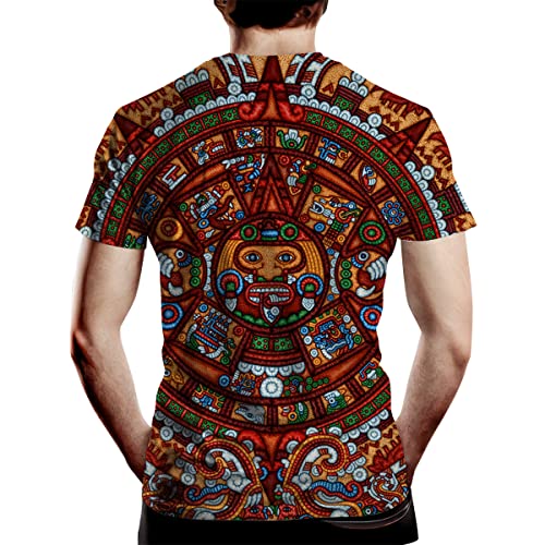 ARORALS Men's Aztec T-Shirt with Mayan Calendar Design Mexican Themed Printed Tee,Brown,M