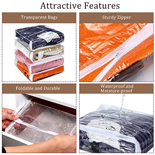 Kingdder 16 Pcs Clear Vinyl Zippered Sweater Storage Bags with Zipper 10 x 10 x 2.5 Inch Plastic Sheet Organizer and Storage for Clothing Blankets Sheet Linen Bed Pillow Cube Organizer
