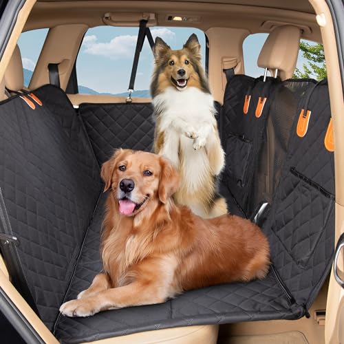 SOJERKI Dog Car Back Seat Cover with Hard Bottom, Large Back Seat Extender +45% Space, Waterproof Dog Seat Cover for Back Seat Holds 400lbs, Sturdy Backseat Dog Hammock for Car, Truck, SUV, Black