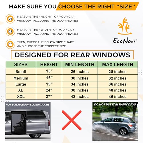 EcoNour Car Window Screens for Camping (Pack of 2) | 100% Protection from Bugs, UV and Mosquito Net | Breathable Mesh Baby Window Covers for Privacy Blackout (Medium 32"x16") | Car Window Accessories