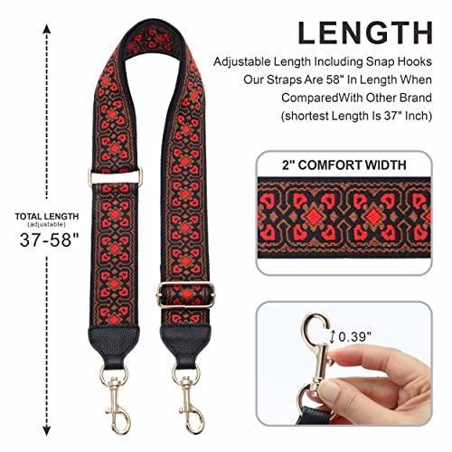 Nefelibata Purse Strap, 2" Wide Full Grain Cowhide Shoulder Strap Adjustable Replacement,Jacquard Embroidery Multi-pattern Crossbody Bag Straps for Handbag,Crossbody Bags(Vintage safflower)