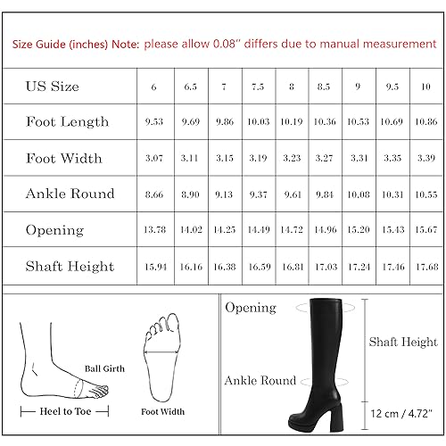 Modatope Knee High Boots for Women Platform Black Boots Womens Platform Chunky Heel Boots Women High Heel Rounded Toe Side Zipper Tall Boots Size 6.5