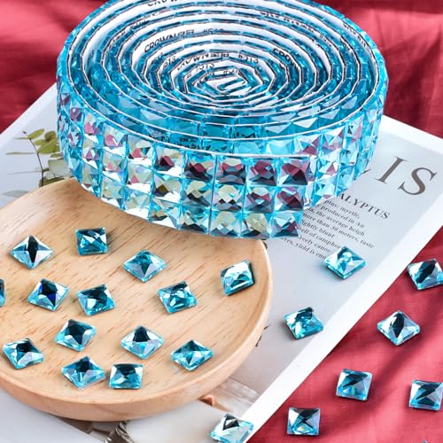 Biutityer 540 Pieces 10mm Glass Self-Adhesive Rhinestone Tiles, Multi-Faceted Diamond Stickers for Decorating DIY Products, Decorating Walls, Party Decorations. (Blue)