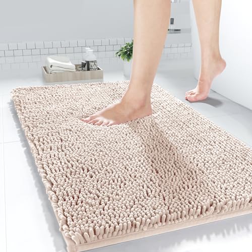 Yimobra Toilet Rugs U-Shaped 24x24, Extra Soft and Absorbent Microfiber Bathroom Rugs, Non-Slip Plush Shaggy Toilet Bath Mat, Machine Wash Dry, Contour Bath Rugs for Toilet Base, Silver