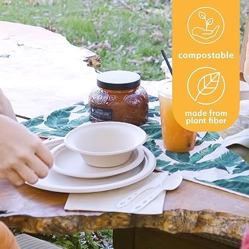 100% Compostable Paper Bowls [11.5oz 50 Pack] Soup Bowls, Pasta Bowls, Cereal, Salad, Ice Cream, Disposable Bamboo Small Bowls, Biodegradable, Unbleached by Earth's Natural Alternative
