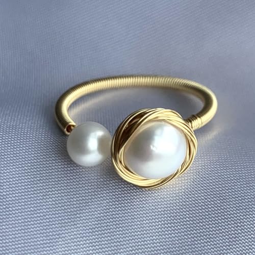 Handcrafted Natural Baroque Pearl Ring Winding Design Opening Adjustable 14k Gold Plated Material Beads