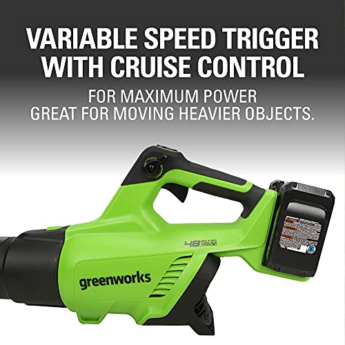 Greenworks 24V (110 MPH / 450 CFM / 125+ Compatible Tools) Cordless Brushless Axial Leaf Blower, 4.0Ah Battery and Charger Included
