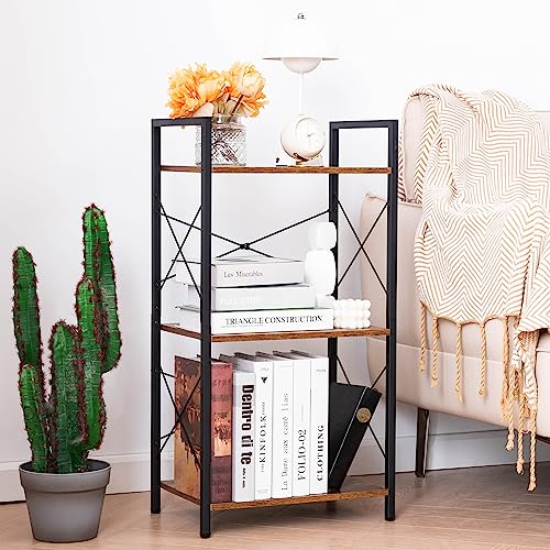 HCHQHS Bookshelf, 3-Tier Industrial Bookcase, White Open Book Shelf, Freestanding Horizontal Bookshelves with Metal Frame