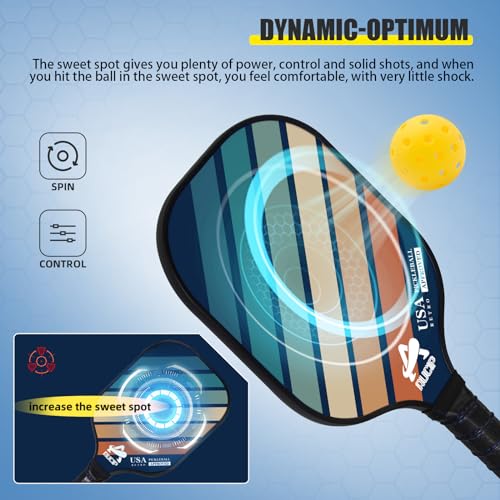 USAPA Approved Pickleball Paddle Set - 2 Pack of PP Honeycomb Core Fiberglass Surface Paddles, Lightweight Pickleball Kit with Breathable Handle, includes 2 Paddles, 4 Balls, 2 Tapes, and 1 Bag