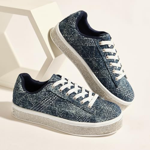 UUBARIS Women's Glitter Tennis Sneakers Floral Dressy Sparkly Sneakers Rhinestone Bling Wedding Bridal Shoes Shiny Sequin Shoes Pink Size 6