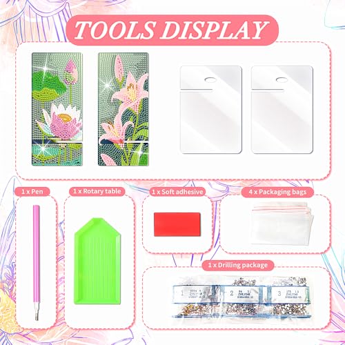 NUFTVI Diamond Painting Phone Holder Kits, 5D Full Crystal Diamond Art & Mirror Craft Kits Gift for Adult, Tabletop Decoration (2 Pack, Lotus/Lily)