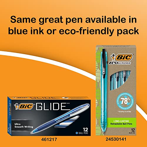 BIC Glide Black Retractable Ballpoint Pens, Medium Point (1.0mm), 12-Count Pack, Ultra Smooth Writing Black Pens