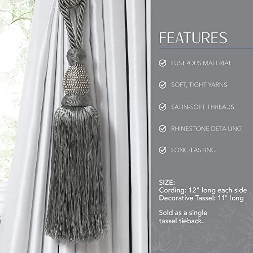 Elrene Home Fashions Julia Rhinestone Tassel Curtain Tieback, 26", Grey