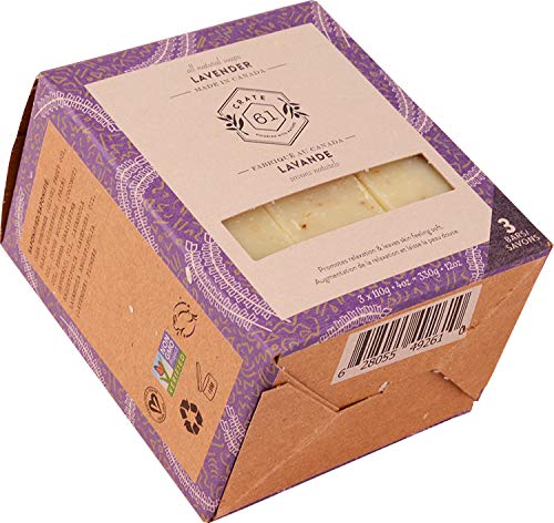 Crate 61, Handmade Vegan Natural Bar Soap Cold Pressed For Face And Body, With Premium Essential Oils, Eucalyptus & Peppermint For Men And Women 3 Pack (Lavender)