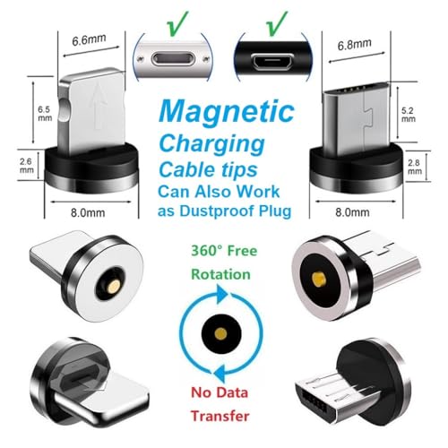 Raosky Magnetic Charging Tips 2in1 10pcs, 360° Rotate tips for iOS/Micro Ports Series,Just Magnetic Tips/Plugs to Charging/Water-dustproof/antioxidant without Cord&Non-Data ((Micro+lPhone) 10PCS)
