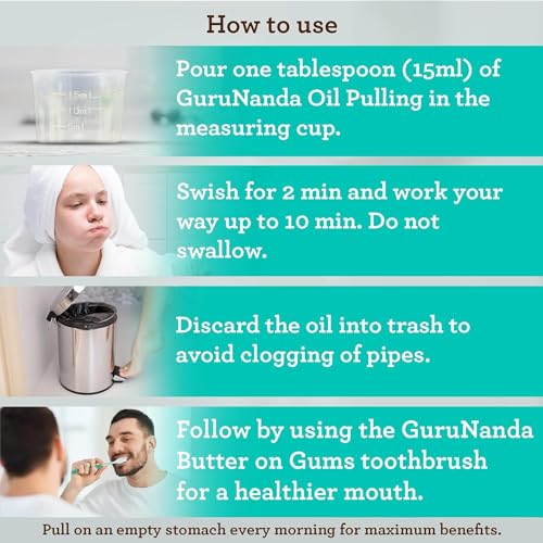 GuruNanda Coconut Oil Pulling with 7 Essential Oils and Vitamin D3, E, K2, Helps with Fresh Breath, Teeth & Gum Health & More - 16 fl oz