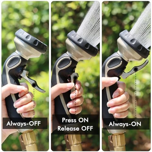 RESTMO Hose Nozzle with Easy Self-Lock Trigger, Heavy Duty Metal Water Hose Sprayer with 9 Spray Patterns and On/Off Valve, Ideal for Outdoor Lawn & Garden Watering, Car & Pet Washing