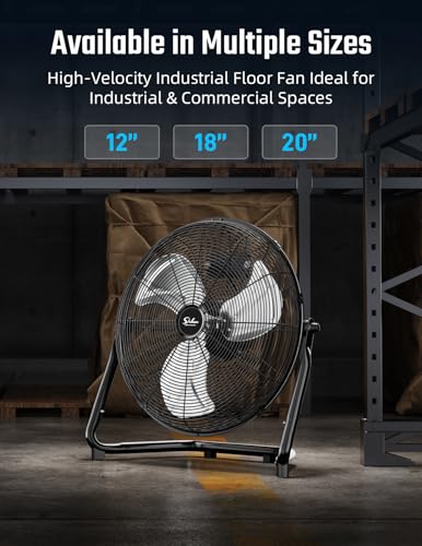 Simple Deluxe 12 Inch 3-Speed High Velocity Heavy Duty Metal Industrial Floor Fans Oscillating Quiet for Home, Commercial, Residential, and Greenhouse Use, Outdoor/Indoor, Black