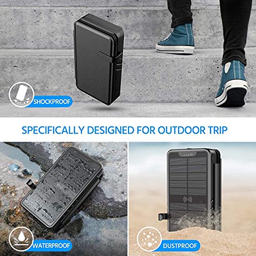 QiSa Solar Charger 38800mAh Solar Power Bank with Dual 5V3.1A Outputs 10W Qi Wireless Charger Waterproof Built-in Solar Panel and Bright Flashlights