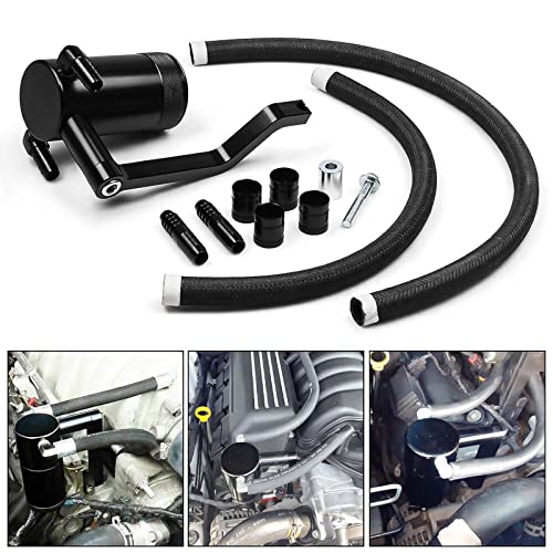 6.4L Billet Oil Catch Can Kit W/ New 5.7 HEMI Z-Bracket Technology Compatible with 2011-2021 Dodge Charger Challenger Chrysler 300 Air Oil Separator,Black