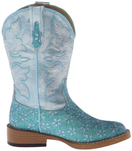 ROPER Kids Girls Glittery Floral Square Toe Casual Boots Mid Calf - Blue - Size 1 M