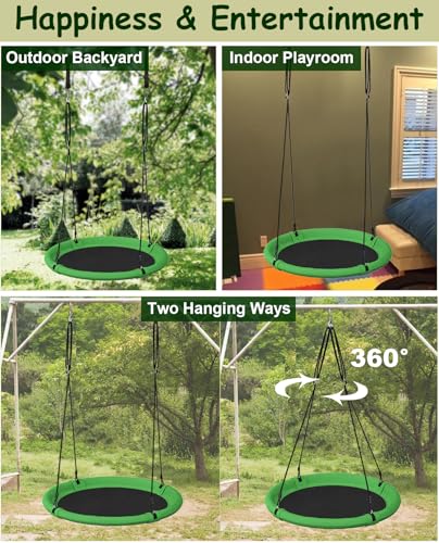 Mokeyder 24 Inch Saucer Tree Swing Set for Kids & Adults, Adjustable Swing Sets for Backyard or Outdoor Playground, Green & Black, 1 Pack