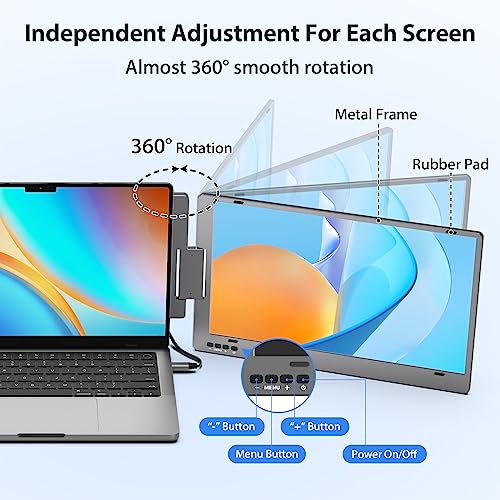 KYY Triple Laptop Screen Extender, 14" 1080P FHD IPS Dual Portable Extended Monitor, USB C Travel for 12-16'' Laptop, 210°Rotation & Kickstand, Plug and Play, X90 (Windows Only)